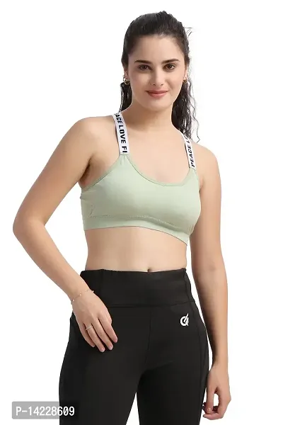 KiARAA Nylon  Cotton Lightly Padded Non-Wired Sports Bra-Light Green-XL-thumb0