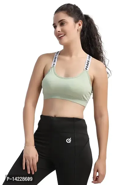 KiARAA Nylon  Cotton Lightly Padded Non-Wired Sports Bra-Light Green-XL-thumb3