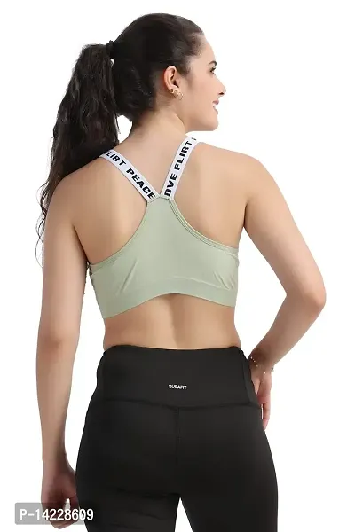 KiARAA Nylon  Cotton Lightly Padded Non-Wired Sports Bra-Light Green-XL-thumb2