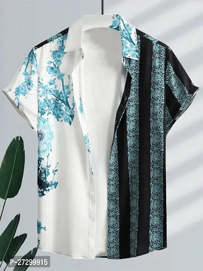 Men Floral Goa Printed Lycra Slim Fit Cut Away Collar Casual Shirt-thumb0
