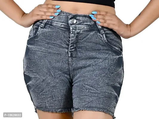 Classic Denim Solid Shorts for Women-thumb4