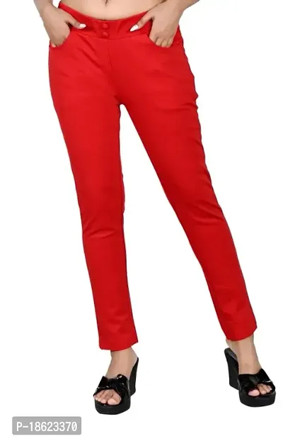 Classic Cotton Blend Solid Trousers for Women-thumb0