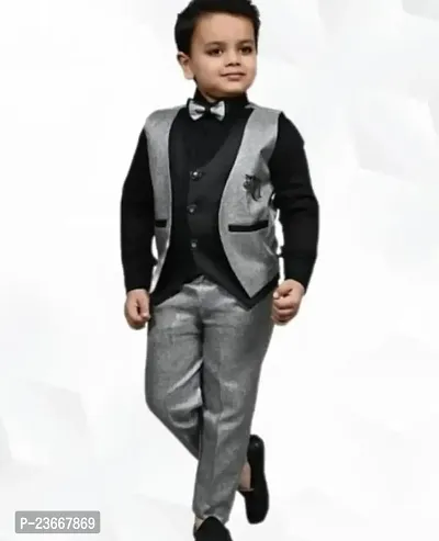 Boys Stylish Partywear 3 Piece Blazer Suit | Party wear | Dress for kids | Kids wear | Boys wear | Blazer suit | Suit for boys | 3-Piece suit | Grey suit | Blazer for boys | Indian party wear | Trendi-thumb0