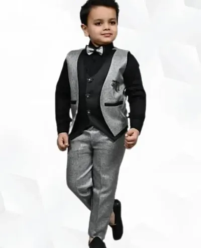 Boys Stylish Partywear 3 Piece Blazer Suit Dress For Kids Wear