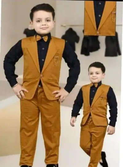 Boys Stylish Partywear 3 Piece Blazer Suit Dress For Kids Wear