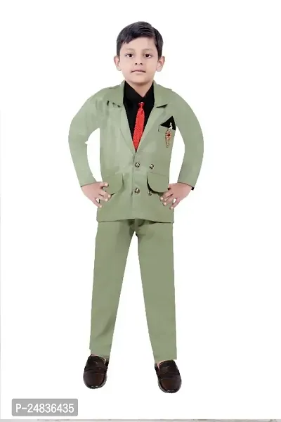 SAURABHANCHAL Boys Stylish Partywear 3 Piece Blazer Suit includes Waistcoat, Shirt, Trouser, Tie, Broach | Party wear | Dress for kids | Kids wear | Boys wear | Blazer suit | Suit for boys |