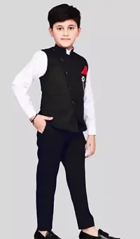 SAURABHANCHAL Boys Stylish Angrakha designer Suit 3 Piece includes Waistcoat, Shirt, Trouser, Tie, Broach | Party wear | Dress for kids | Kids wear | Boys wear | Blazer suit | Suit for boys | 3-Piece-thumb2