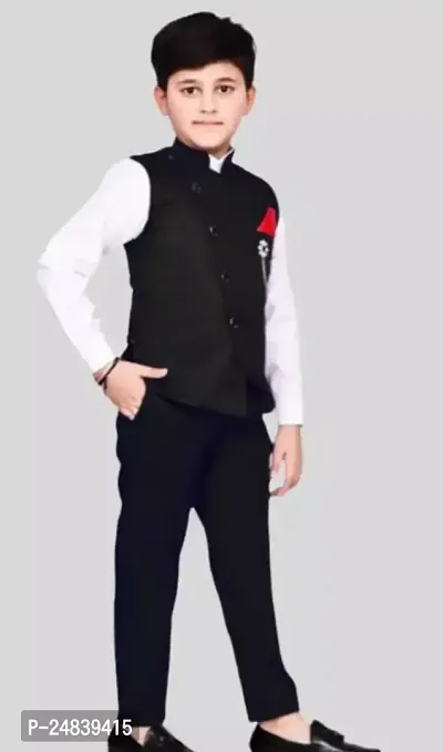 SAURABHANCHAL Boys Stylish Angrakha designer Suit 3 Piece includes Waistcoat, Shirt, Trouser, Tie, Broach | Party wear | Dress for kids | Kids wear | Boys wear | Blazer suit | Suit for boys | 3-Piece-thumb3
