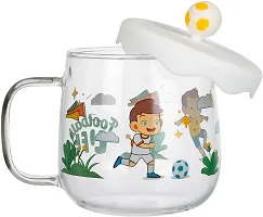 MUAC Glass Cute Printed Cup Mug with Handle Straw and Rubber Lid, Birthday Gift Mug for Kids, Youth and Adults to Drink Milk, Coffee, Smoothie, Tea, etc -500 ML (Ball)-thumb2