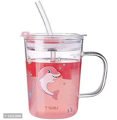 MUAC Glass Tumbler with Lid, Silicone Straw Tea Coffee Travel Mug Smoothies Fruit Juice - 370ML Mixed Color (Pack of 1)