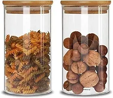 MUAC Glass Storage Jar with Airtight Seal Wood Lid Jars Food Storage Canister for Serving Cookie, Sugar, Tea, Coffee, Spice, Honey, Grocery, Pickle, Dry Fruit, Jam (Set Of 1) (1000ML)-thumb2