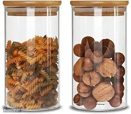 MUAC Glass Storage Jar with Airtight Seal Wood Lid Jars Food Storage Canister for Serving Cookie, Sugar, Tea, Coffee, Spice, Honey, Grocery, Pickle, Dry Fruit, Jam (Set Of 1) (1000ML)-thumb3