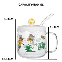 MUAC Glass Cute Printed Cup Mug with Handle Straw and Rubber Lid, Birthday Gift Mug for Kids, Youth and Adults to Drink Milk, Coffee, Smoothie, Tea, etc -500 ML (Ball)-thumb1