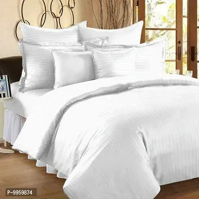 Classic Glace Cotton Striped Double Bedsheet with Pillow Cover