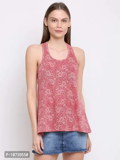 RUTE Women's Cotton Jersey Sleeveless Printed Top with Plus Size (2XS to 10XL) Red