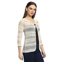 Rute Women Off White Self Design Cotton Slim Fit Lace Shrug-thumb3