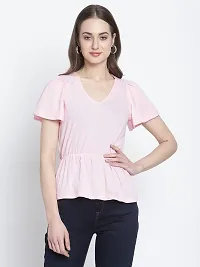 RUTE Women Beige Solid Cotton Top(Top-2359)-thumb2