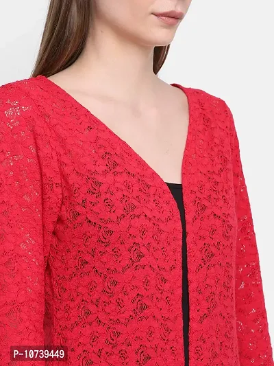 Rute Net 3/4Th Sleeve Solid Shrug for Women Red-thumb4