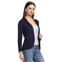 Rute Women Three Quarter Sleeves Viscose Solid Open Front Shrug Blue-thumb3