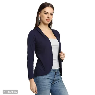 Rute Women Three Quarter Sleeves Viscose Solid Open Front Shrug Blue-thumb4