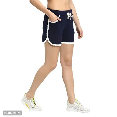 Rute Women Blue Cotton Slim Fit Smart Shorts-thumb2