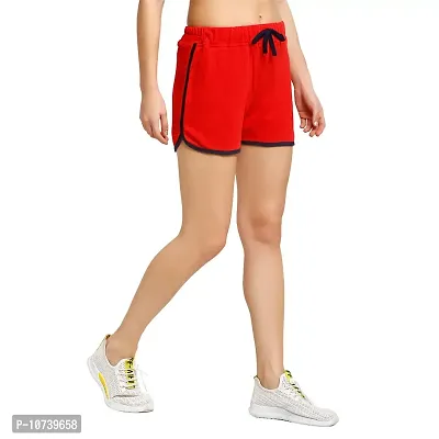 Rute Women Red Slim Fit Solid Smart Shorts-thumb3