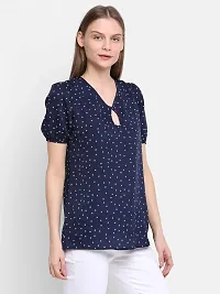 RUTE Women's Poly Crepe Half Sleeves Printed Top with Plus Size (2XS to 10XL) Blue-thumb1