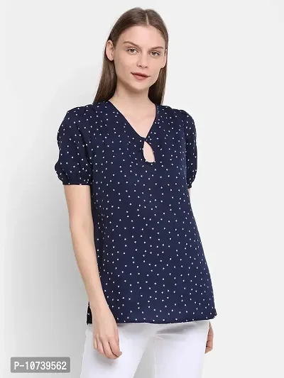 RUTE Women's Poly Crepe Half Sleeves Printed Top with Plus Size (2XS to 10XL) Blue