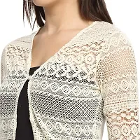 Rute Women Off White Self Design Lace Shrug-thumb4