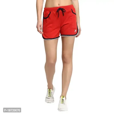 Rute Women Red Cotton Slim Fit Solid Smart Shorts
