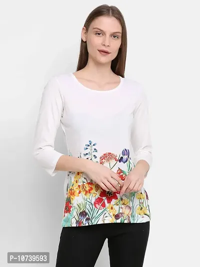 RUTE Cotton Jersey Full Sleeves Floral T-Shirts for Women White