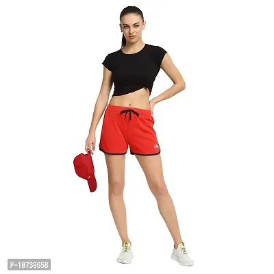 Rute Women Red Slim Fit Solid Smart Shorts-thumb2