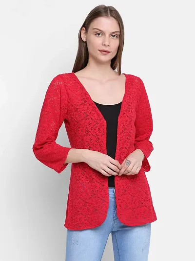 Rute Net 3/4Th Sleeve Solid Shrug for Women