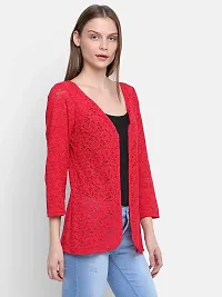 Rute Net 3/4Th Sleeve Solid Shrug for Women Red-thumb1