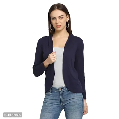 Rute Women Three Quarter Sleeves Viscose Solid Open Front Shrug Blue-thumb0