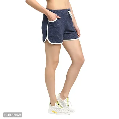 Rute Women Blue Cotton Slim Fit Solid Smart Shorts-thumb2
