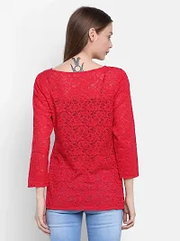 Rute Net 3/4Th Sleeve Solid Shrug for Women Red-thumb2