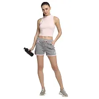 Rute Women Light Grey Slim Fit Solid Smart Shorts-thumb1