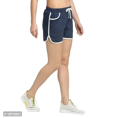 Rute Women Denim Blue Slim Fit Solid Smart Shorts-thumb3