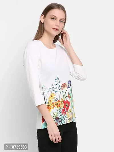 RUTE Cotton Jersey Full Sleeves Floral T-Shirts for Women White-thumb2