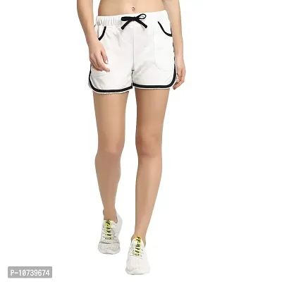 Rute Women White Slim Fit Cotton Solid Smart Shorts-thumb0