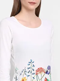 RUTE Cotton Jersey Full Sleeves Floral T-Shirts for Women White-thumb3