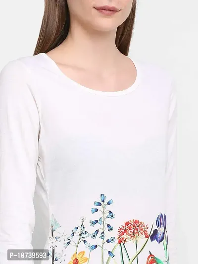 RUTE Cotton Jersey Full Sleeves Floral T-Shirts for Women White-thumb4
