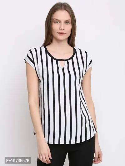 RUTE Women's Poly Crepe Cap-Sleeves Stripes Top with Plus Size (2XS to 10XL) Black