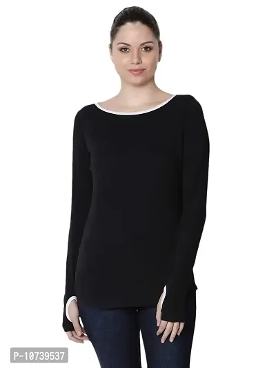 RUTE Women's Cotton Black Long Sleeves T-Shirt w/Plus Size