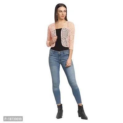 Rute Women Pink Cotton Slim Fit Open Front Shrug-thumb2