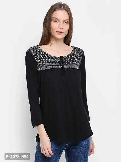 RUTE Women's Viscose 3/4Th Sleeve Printed Top with Plus Size (2XS to 10XL) Black-thumb0