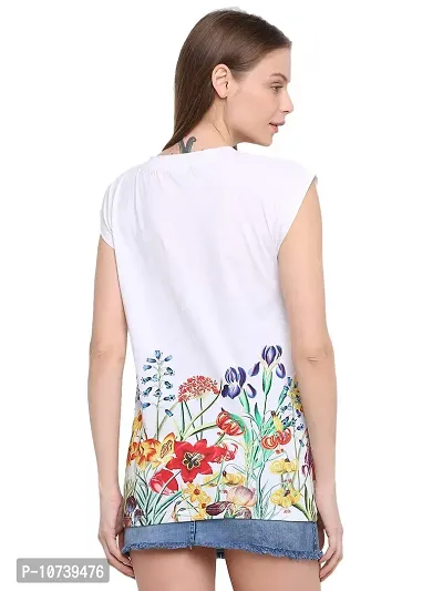 RUTE Cotton Jersey Half Sleeves Floral T-Shirts for Women White-thumb3