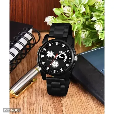 Trendy Black Av Dial Men Pu Watch-thumb0