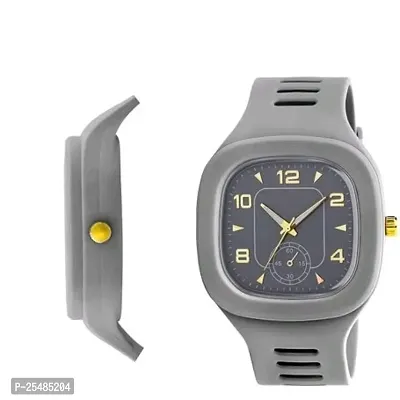 Bolun Grey New Crono Square PU Men and  kids Watch-thumb0